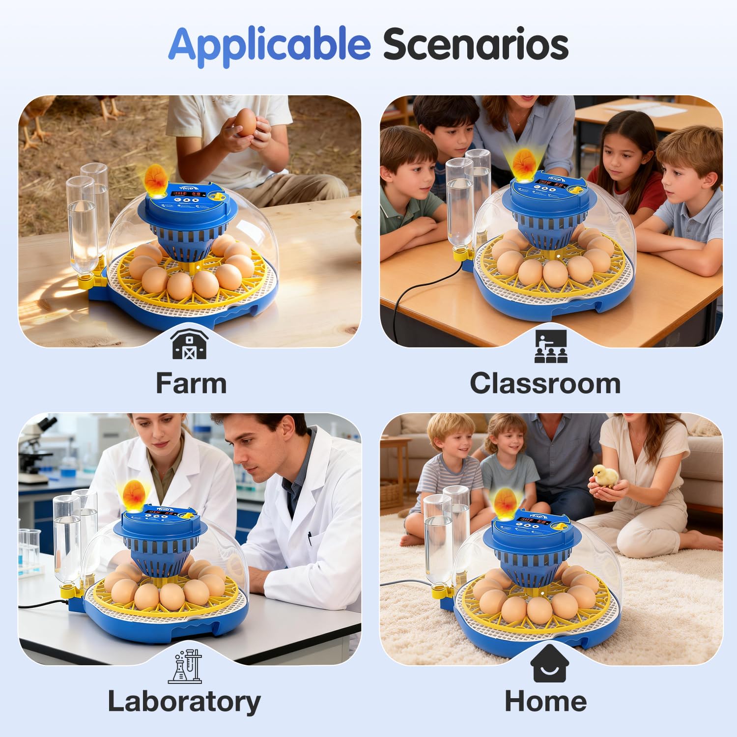 Chicken Egg Incubators for Hatching Eggs, 12 Egg Incubator with Automatic Egg Turning and Humidity Control – Chicken Incubators for Hatching Eggs with 360° View/Candler/Water Bottle Refill/Air Vent