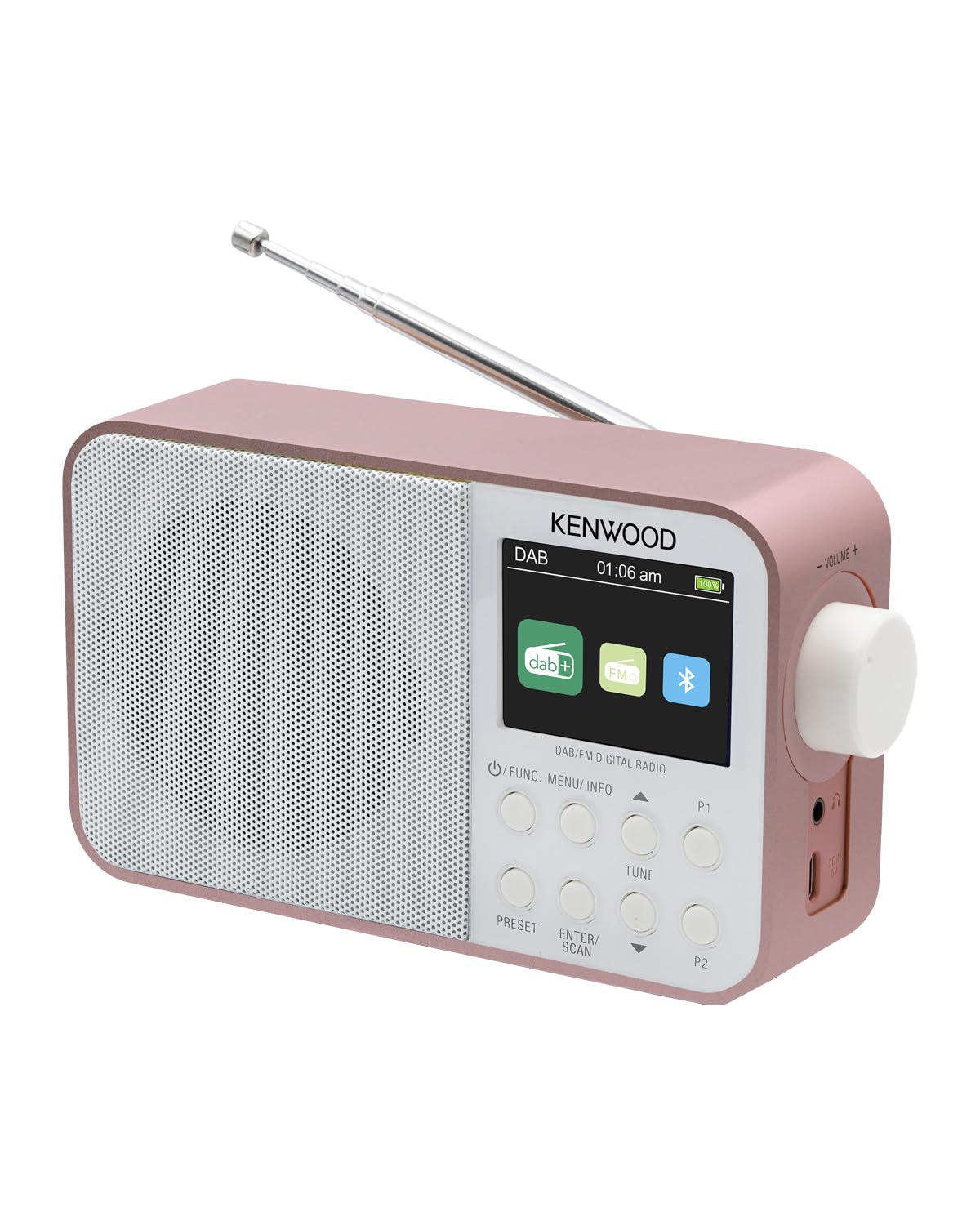 Kenwood CR-M30DAB-R - Radio Portable Dab+ avec Bluetooth, Batterie intégrée et écran Couleur de 6,1 cm - Or Rose et Blanc