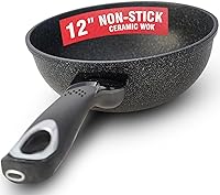 Vista 9 de HOME N KITCHENWARE Wok de cerámica antiadherente - Utensilios de cocina de 9 capas de alta calidad, revestimiento de mármol coreano, aluminio