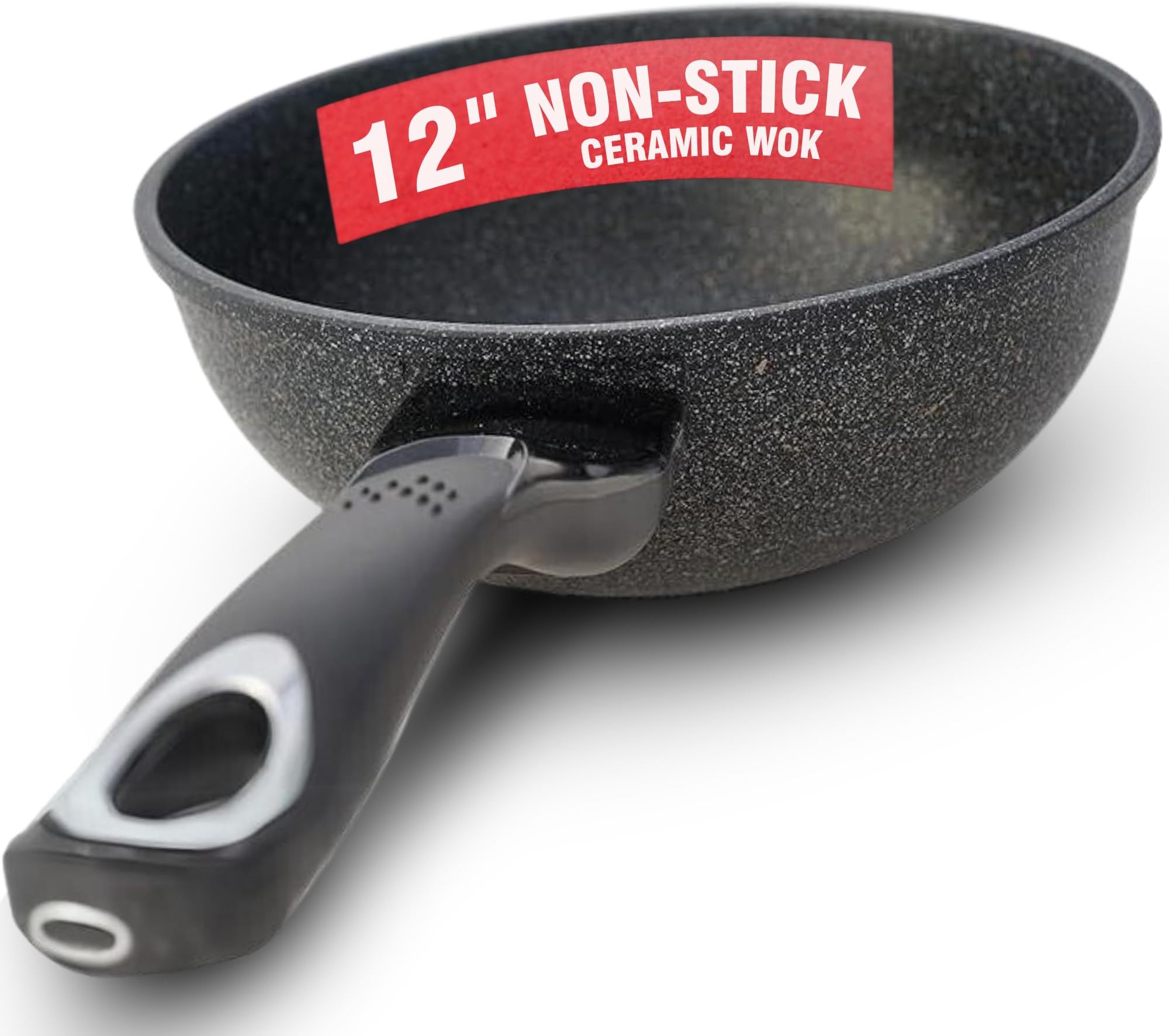 Home N Kitchenware Collection Ceramic Marble Wok, 5-Layer Marble Coating, Extreme Non-Stick, Marble Coated Cast Aluminium, Very Durable (12 Inch)