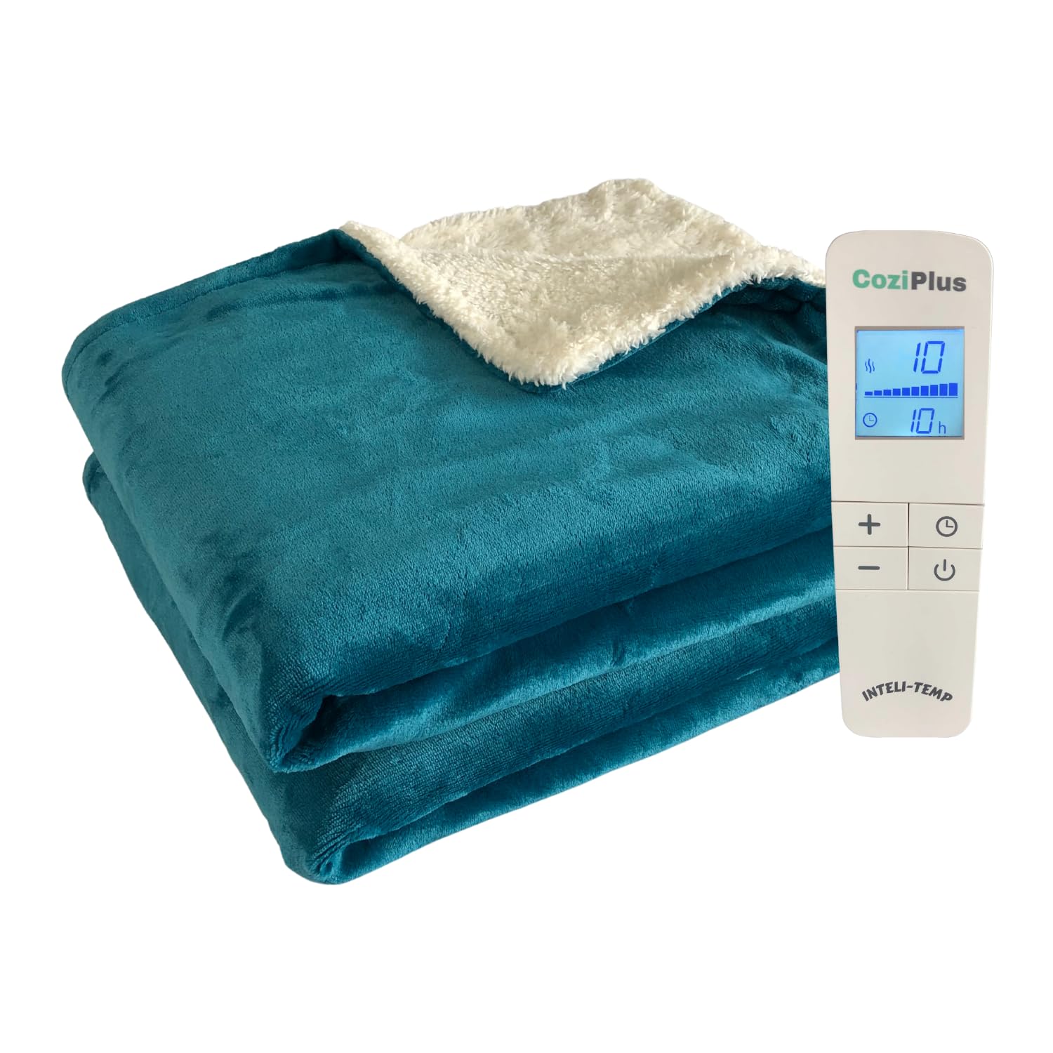 Coziplus Electric Heated Throw Blanket Flannel & Sherpa Fleece, 8 Available Colors, Fast Heating 160x130cm, 10 Heat Levels & 10 Hours Auto Off Timer, LED Display, For Home & Office Use (Teal)
