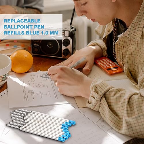 Miniatura 6 de 12 recambios de bolígrafo de tinta azul de punta media de 0.039 pulgadas, repuesto de bolígrafo de escritura suave, repuesto para bolígrafo