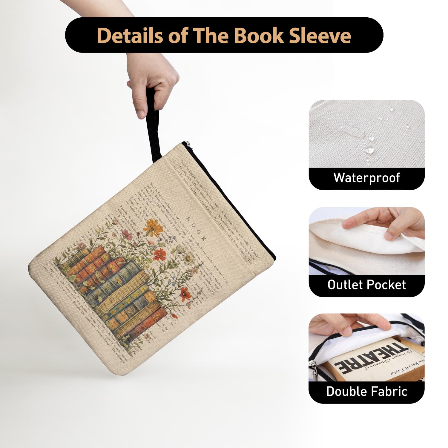 Bookish Flower Blossoms etui na książki, prezenty dla miłośników książek, okładki książek ochraniacz na okładki w miękkiej okładce z uchwytem dla czytelnika mól książkowy, prezenty do klubu książki na