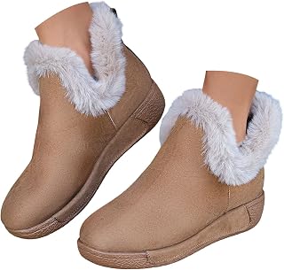 Botas de invierno para mujer, forradas de invierno, planas, de piel, botas de invierno, botas de nieve, botas de piel sintética, antideslizantes, para el tiempo libre, botas de algodón