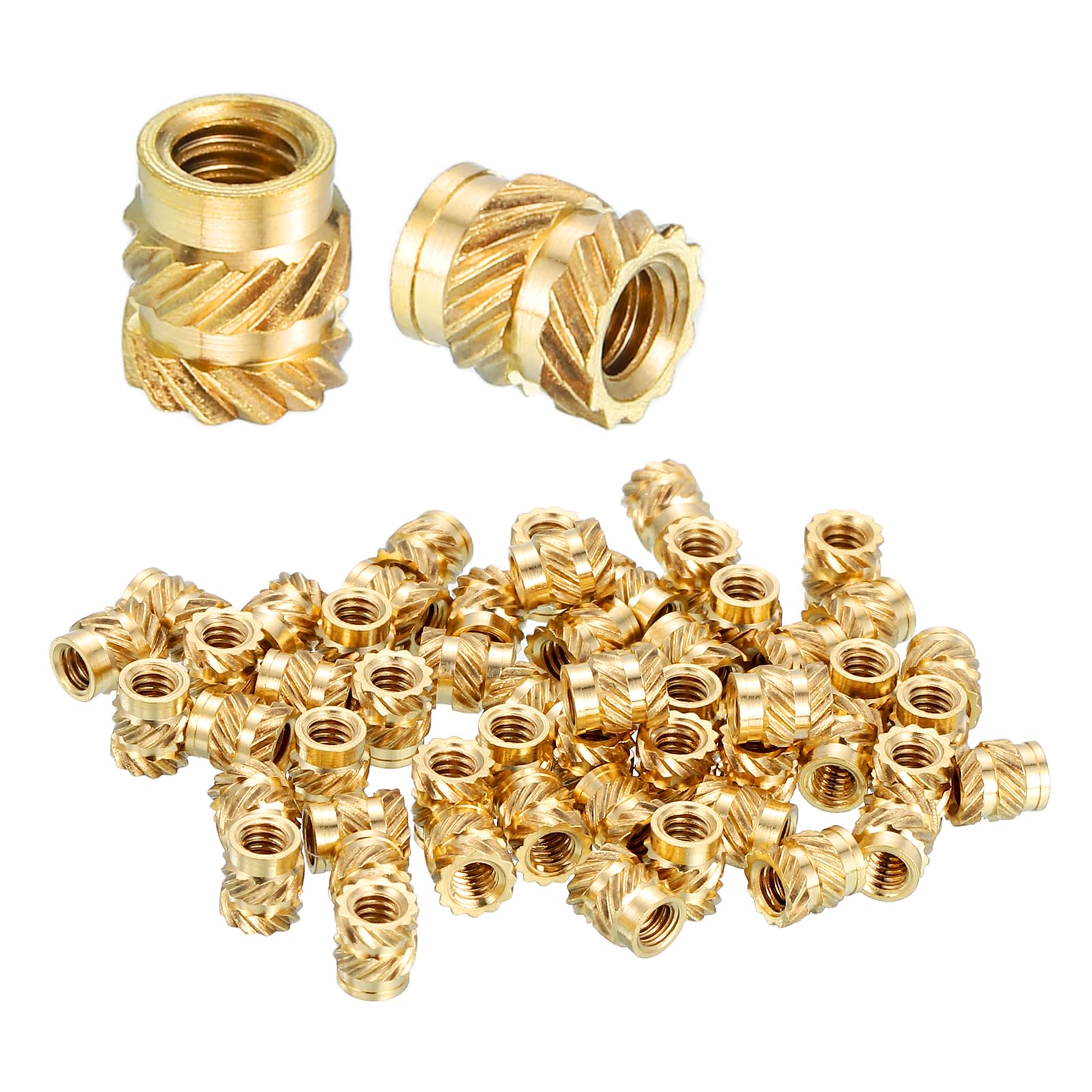 sourcing map 60 Pcs Threaded Inserts, #2-56UNC x 1/8" l x 3.5mm OD Pure Brass Knurled Nuts Female Threaded Heat Set Inserts Embedment Nut for 3D Printing Components and Plastic Materials