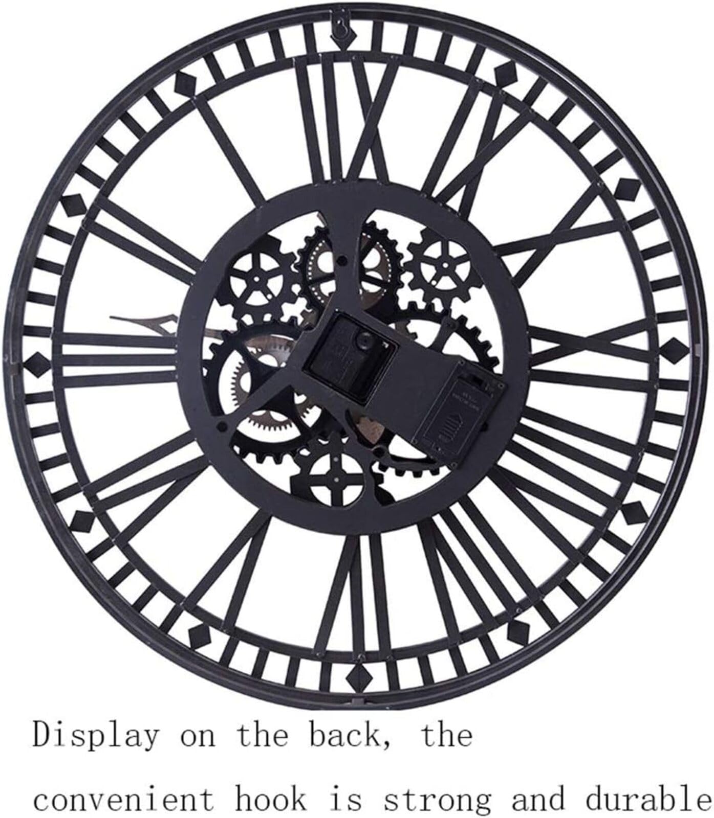 SkyFace Vintage Wanduhr Groß mit Beweglichen Zahnrädern Lautlos Wanduhr Vintage 60cm Industrial Steampunk Vintage Retro Antike Metall Uhr für Küche Wohnzimmer Zuhause Bar Schule