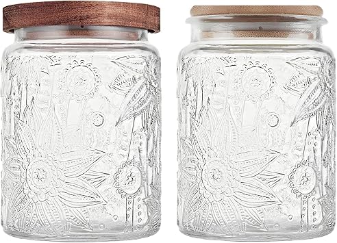 Custde Glass Storage Jars With Airtight Lid, Canister For Kitchen Counter with Lid, brown sugar, candy, coffee, cookie, salt, tea, cute Jar