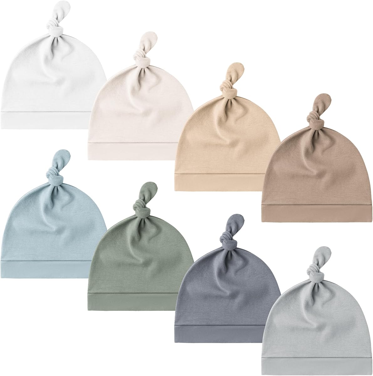 Paquete de 8 gorros para bebé recién nacido, gorro para niña de 0 a 6 meses | Gorros de bebé con nudo, tejido suave y elástico, gorro de hospital para bebés prematuros y recién nacidos, para todas las estaciones, (gris oscuro)