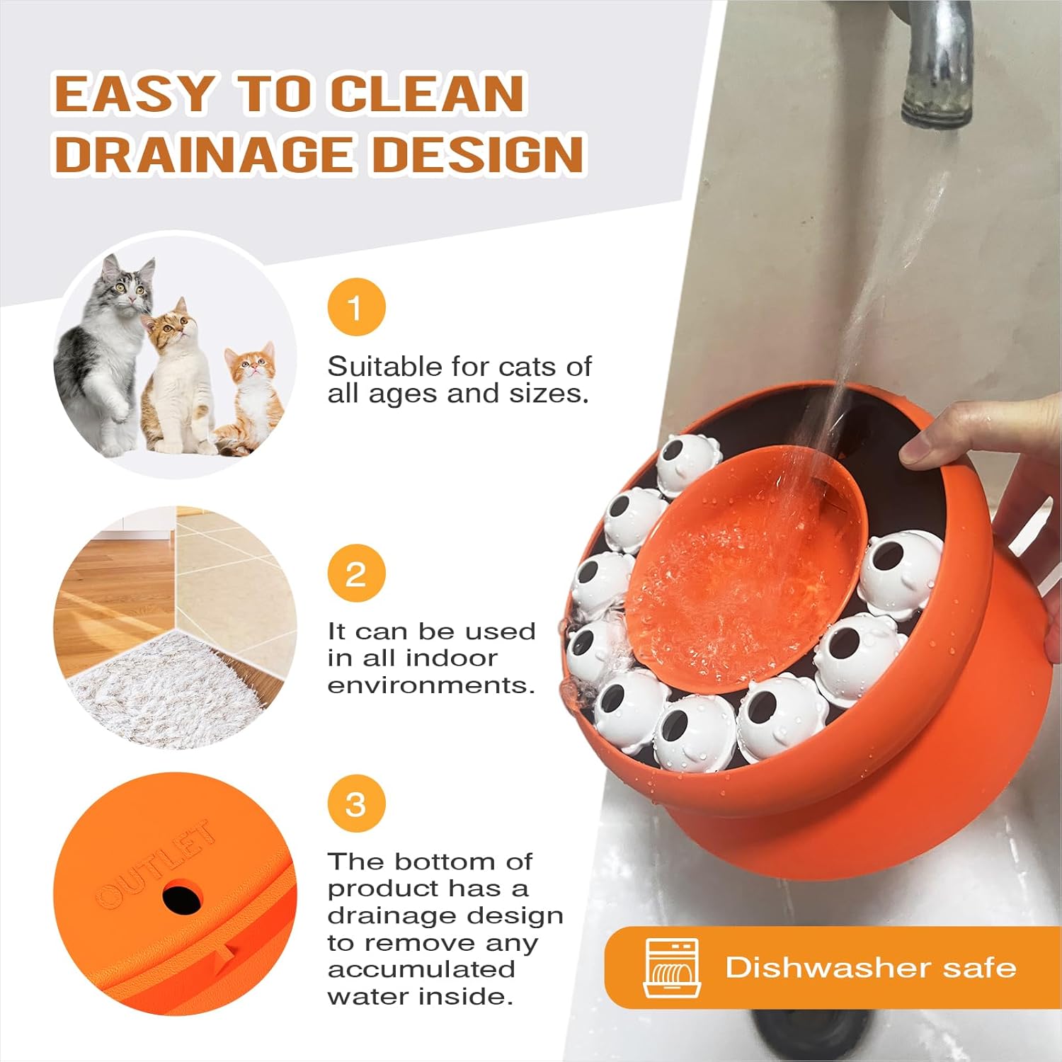 Slow Feeder Cat Bowl,Interactive Cat Toys for Indoor Cats,Cat Puzzle Feeder Pet Toy for Aid Pets Digestion & Mental Stimulation (Orange)