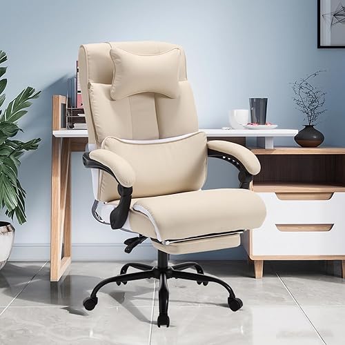 Miniatura 8 de Silla de oficina totalmente reclinable con reposapiés, silla de escritorio ergonómica de oficina ejecutiva con soporte lumbar y reposacabezas, silla