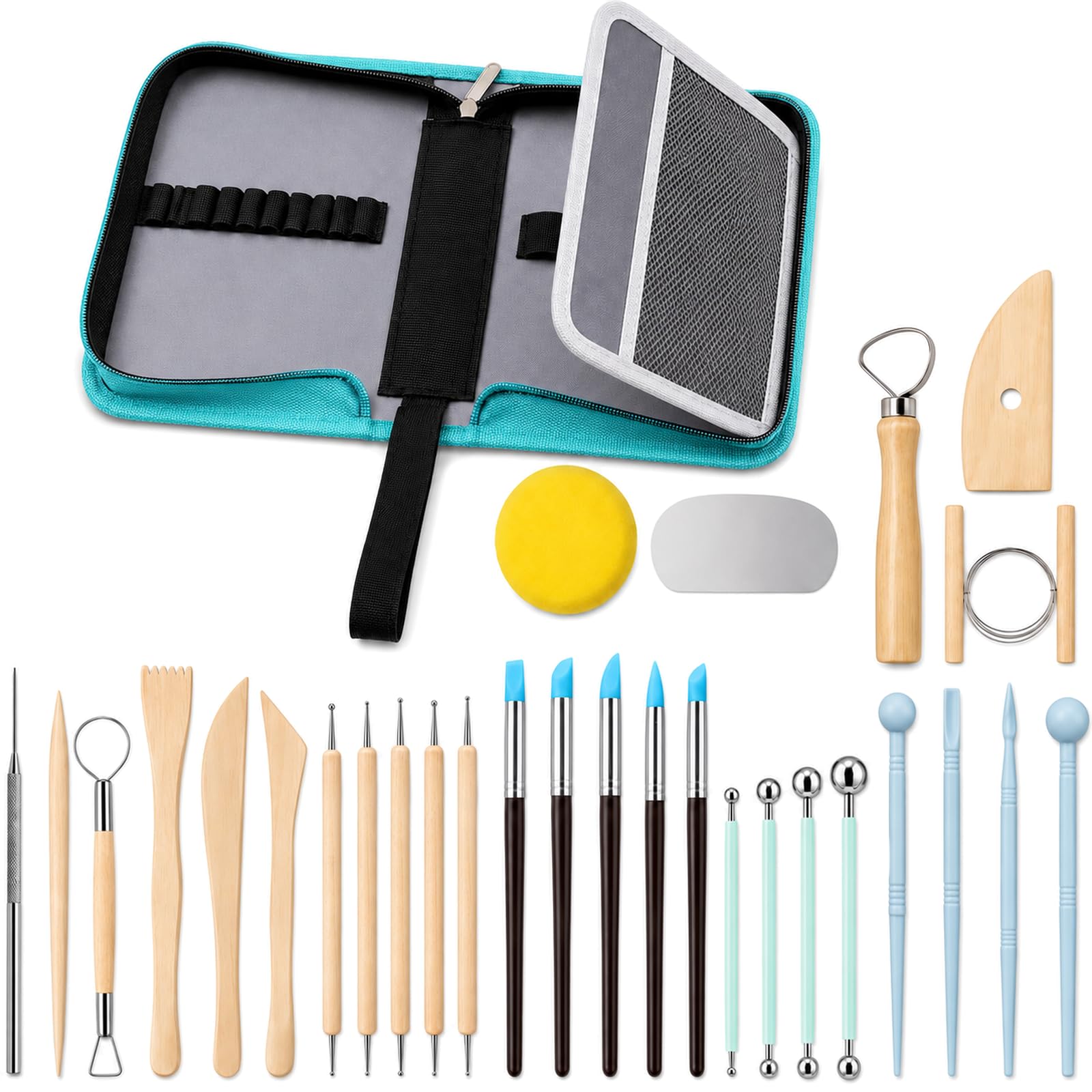 30-Piece Clay Tools Set for Air Dry Clay & Polymer Clay with Storage Bags (Set C)