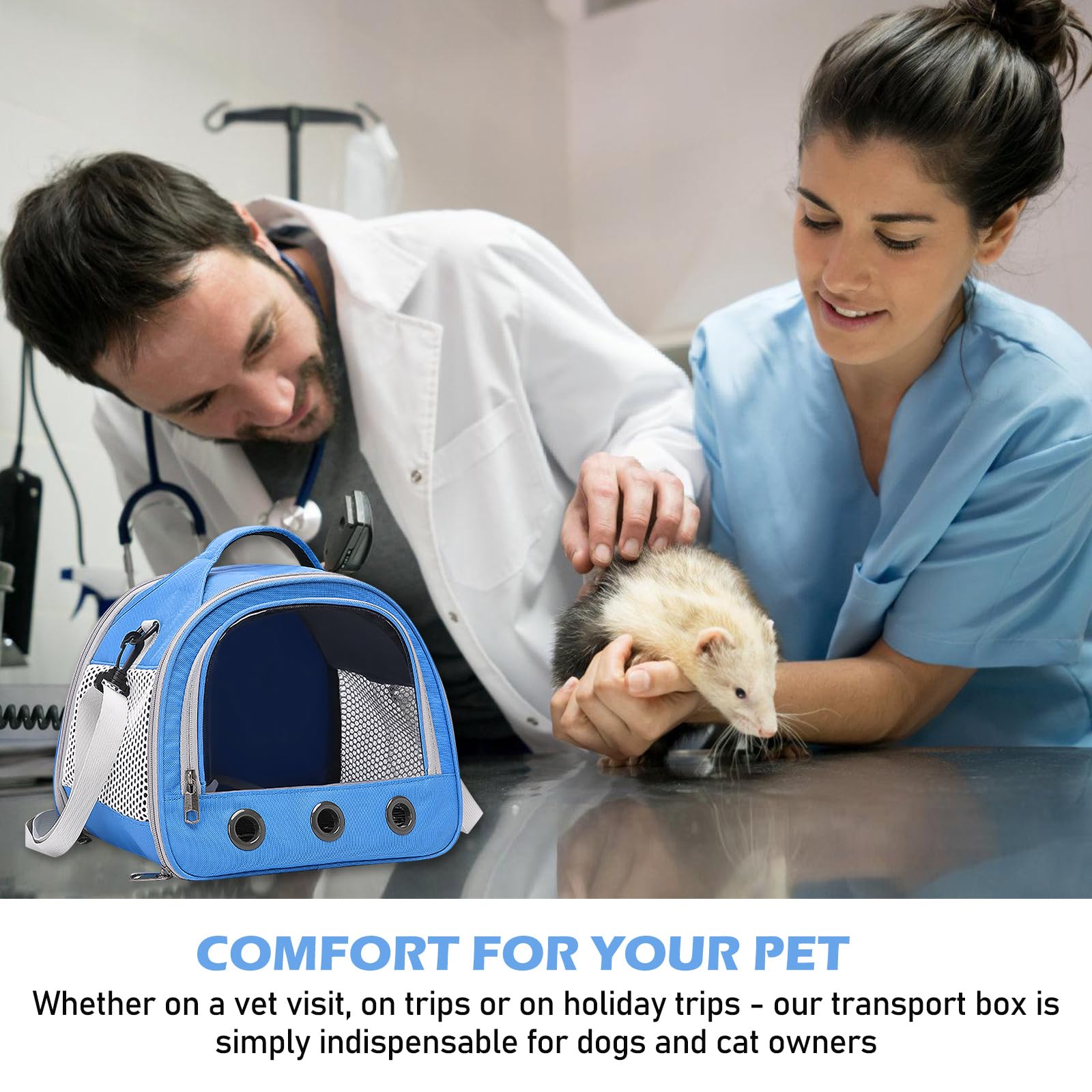 Sac de Transport pour Petits Animaux,Sac Transport Chat Chien,Cage Transport Lapin,Sac Chat Portable,Sac Voyage Chat Pliable,Sac de Voyage pour Animal,pour Oiseaux, Chatons, Chiots, Hamsters,Bleu