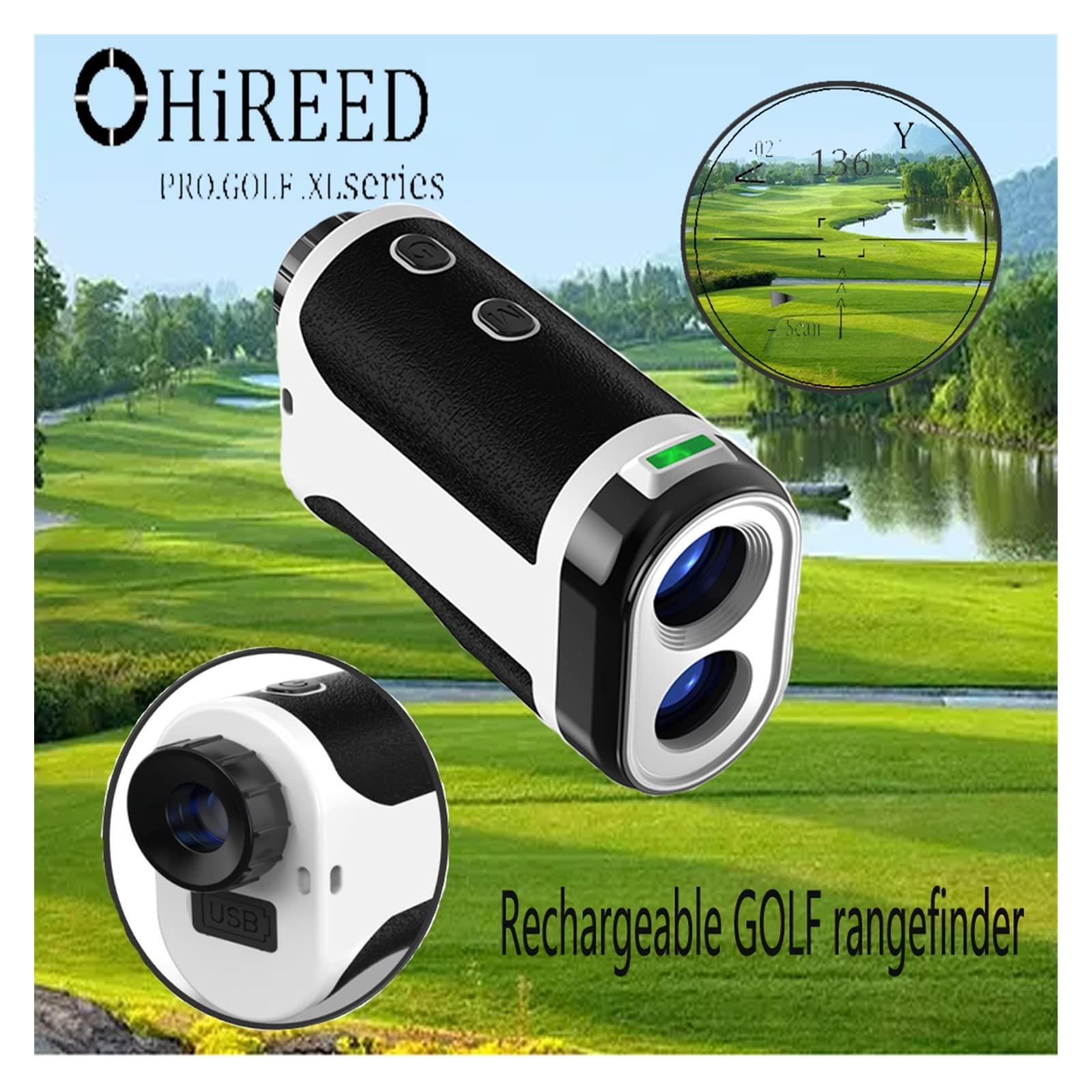 Medidor de Superficie terrestre Telémetro láser de Golf Recargable con Carga USB de 1000M y 1200m con medidor de Distancia de Pendiente NO/Apagado para Terreno montañoso(Top White,1200m)