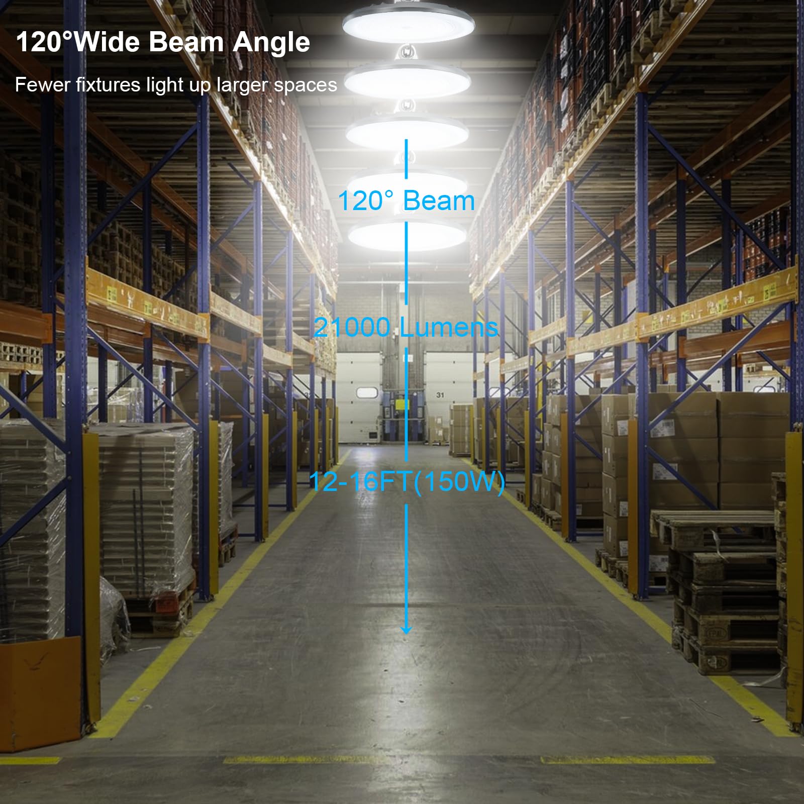 Super Bright 150W UFO LED High Bay Light 21000lm 6500K Daylight High Bay Led Shop Lights with 5FT — view 4