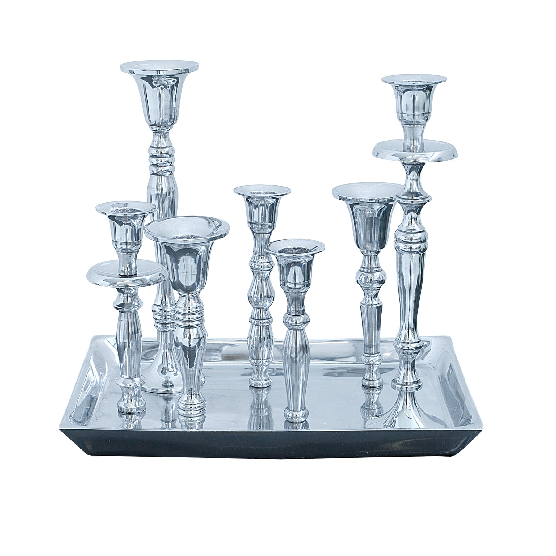 riess-ambiente Kerzenständer MODERN BAROCK 7-flammig Silber Aluminium poliert Kerzenhalter Deko-Platte Kerzenhalter Stabkerzenhalter Esstischdekoration