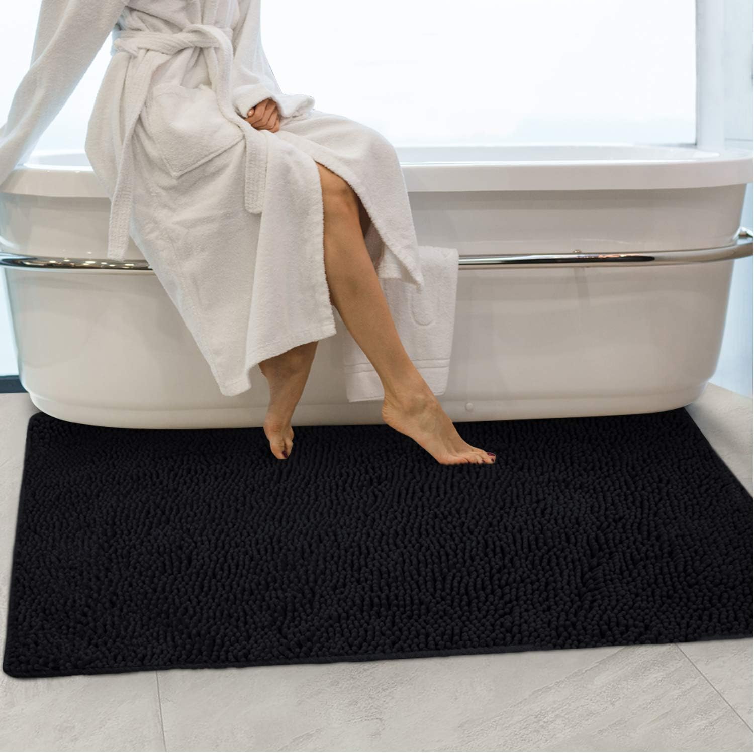 Secura Bathroom Rugs 47x28 Inches – Thick Plush Bath Mat, Ultra Soft Absorbent Bathroom Mat, Non Slip Machine Washable Bath Rugs for Tub, Shower Room Floor (Black)