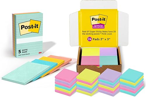Miniatura 1 de Post-it Notes Beachside Cafe Collection (4 x 6 pulgadas, 5 blocs, 660 hojas) y colección Post-it Super Sticky Notes Bright Colors (3 x 3 pulgadas,