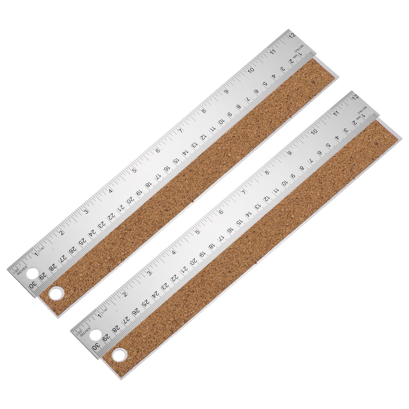 sourcing map 2pcs Stainless Steel Rulers with Cork Backing 30cm/12" Inch and Metric Precision Metal Ruler Straight Edge Measuring Tool for Office Engineering Tools