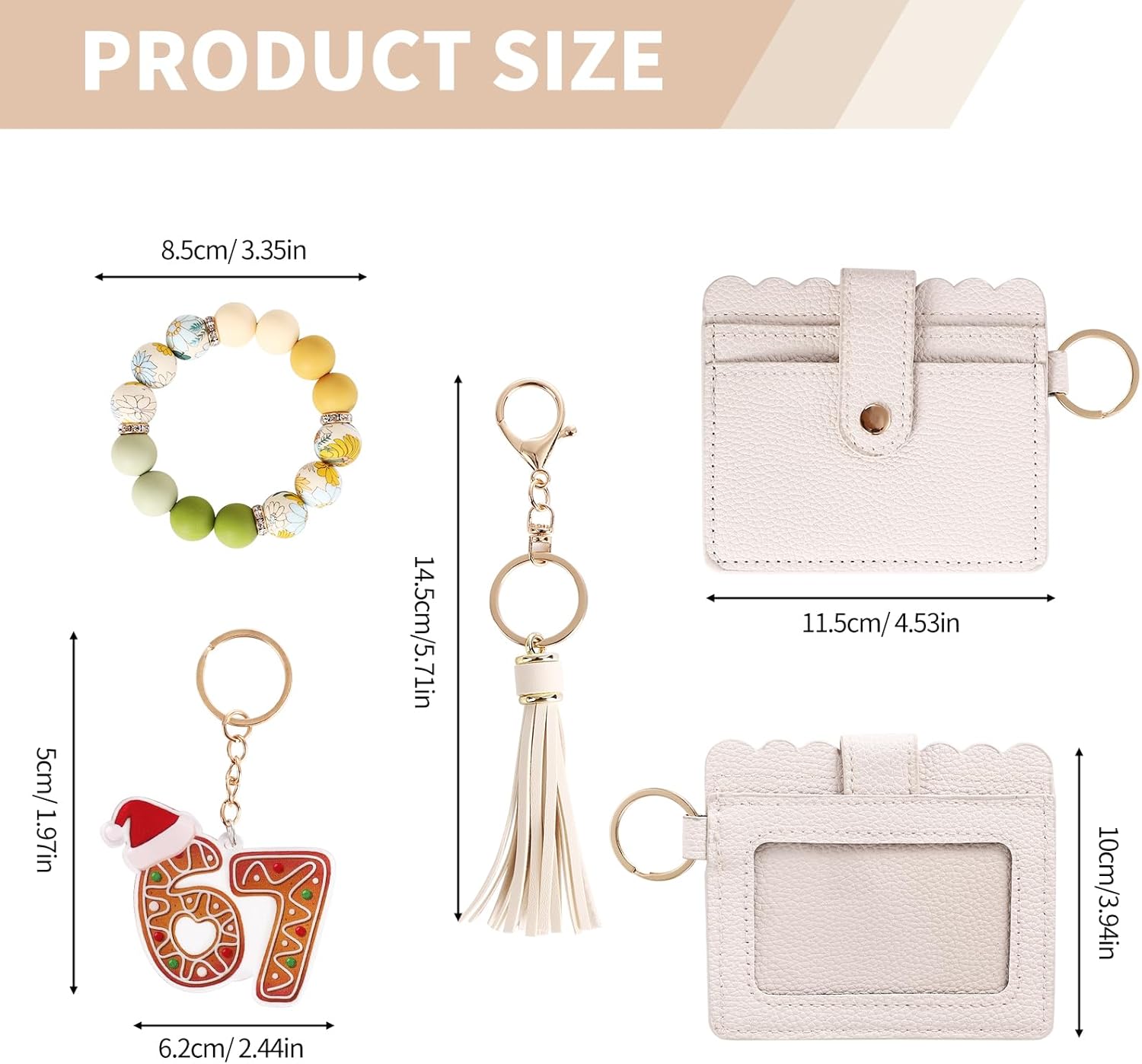 67 Meme Silicone Boho Beaded Wristlet Keychain With Wallet - Santa Says Six Seven Gifts 6 7 Acrylic Wristlet Small Credit Card Holder Bracelet Key Chain Purse Bangle Tassel Beads Key Rings For Women - Image 2