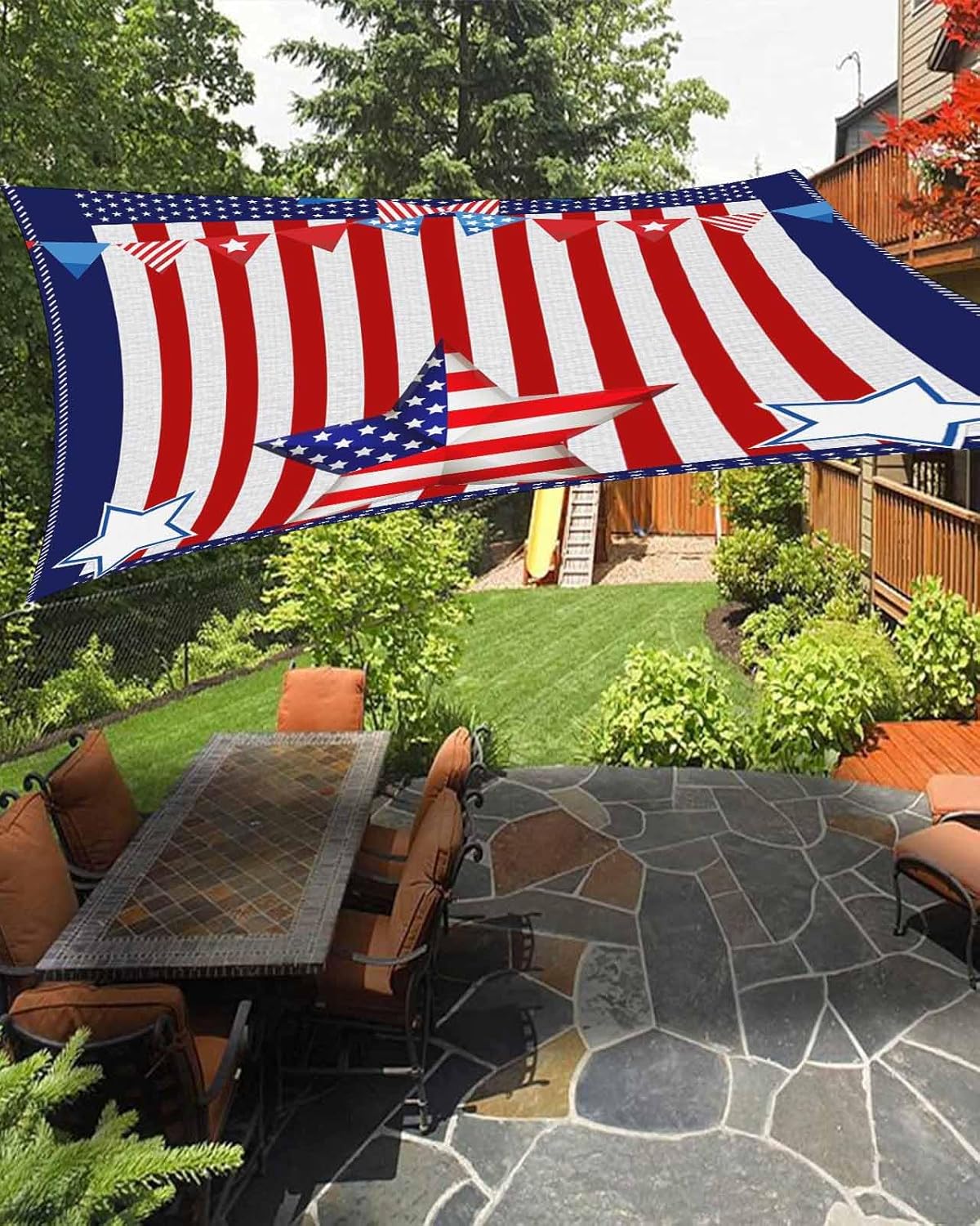 Sun Shade Sail 8' x 10', Red Striped 4th of July Rectangular Waterproof Outdoor Sun Shades, Independence Day Blue Star Shade Cloth for Patio Deck Terrace Garden Lawns Beach Backyard