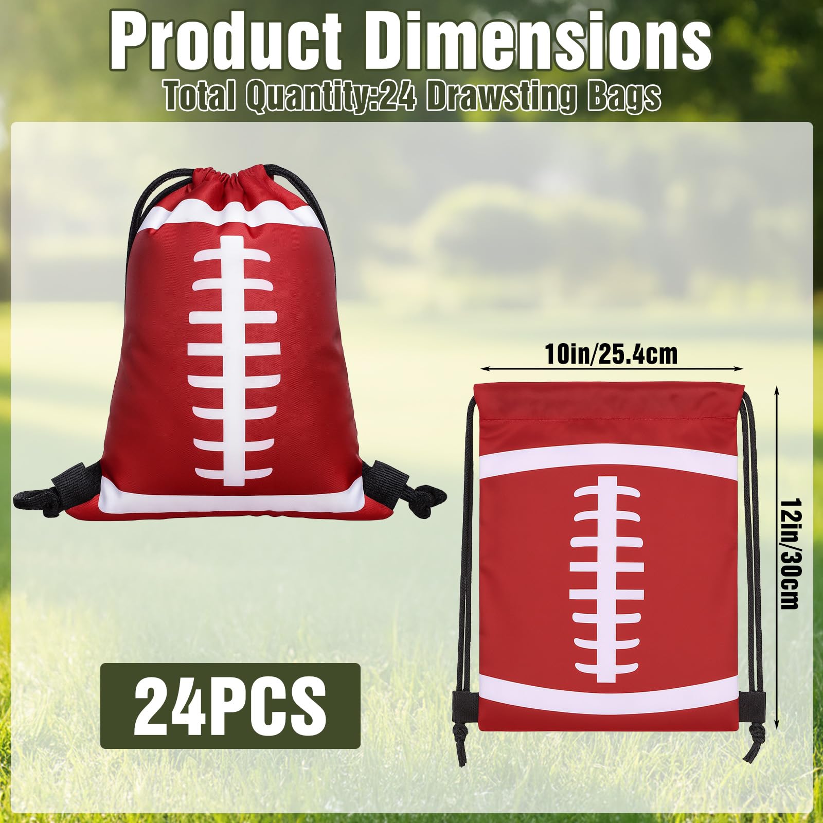 24 Pieces Football Bags Large Football Gift Bags 10 x 12 Inch Sports Party Favors Drawstring Backpacks, Premium Polyester Themed Goodie Bag for Super Bowl Birthday Celebration Supplies
