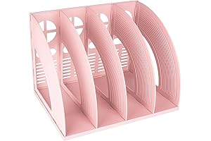 SAYEEC Magazine Holder Pink, Durable Desktop File Organizer, 4-Compartment Holder for Documents and Magazines