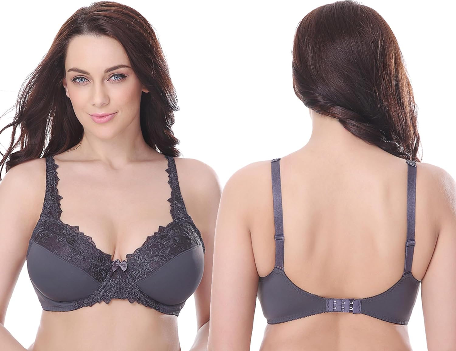 Curve Muse Plus Size Minimizer Underwire Unlined Bra with Embroidery Lace-3Pack