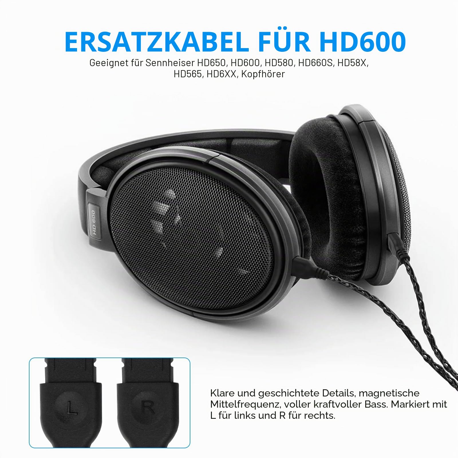 Toxaoii Ersatz-HD600-Audiokabel, 4-poliges XLR-Kabel, kompatibel mit Sennheiser HD6XX HD660s HD650 HD600 HD565 HD580 HD58X Kopfhörerkabel (1,8 m)