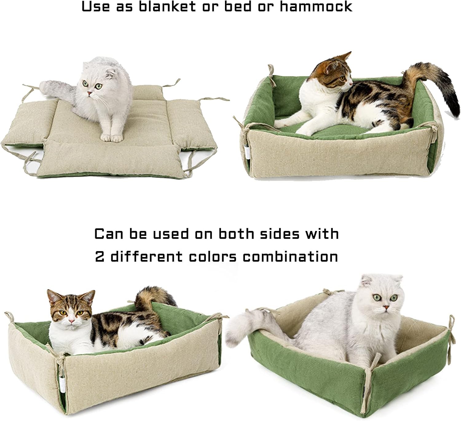 Cat Bed/Mat (Convertible),Cat Beds Cushion for Indoor Cats,Puppy Cat Bed Mat Machine Washable Puppy Bed,2 in 1 Soft Blanket for Kitten and Small Dog,Green