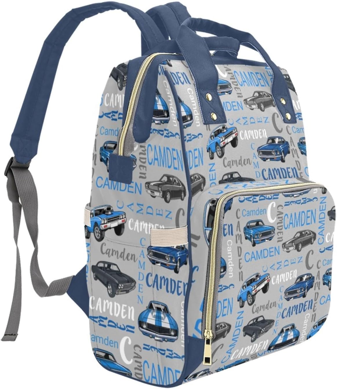Custom Diaper Bag Backpack for Women, Personalized Name Nursing Mommy Daypack, Diaper Bag for Girls Boys, New Mom Gifts (Car)