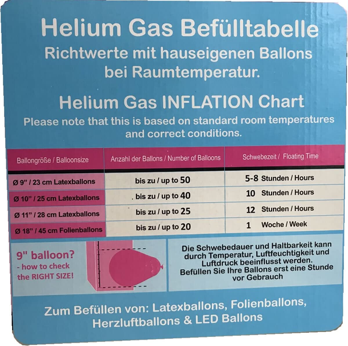 Helium Ballongas für 20/30/50 Ballons | Heliumflasche Set mit Knickventil für Luftballons + Folienballons | Geburtstag Party Hochzeit Flasche, Größe: Ballongas für 50 Ballons