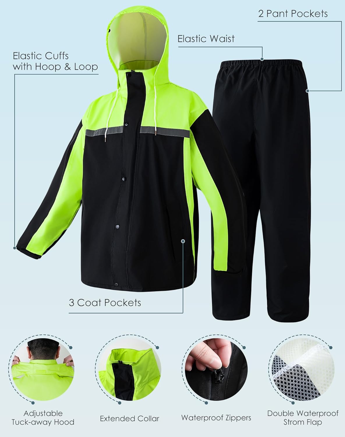 Motorcycle Rain Suit Waterproof Work Rain Jacket Pants Reflective Raincoat for Men Outdoor All-Sport Farm Fishing - Image 5