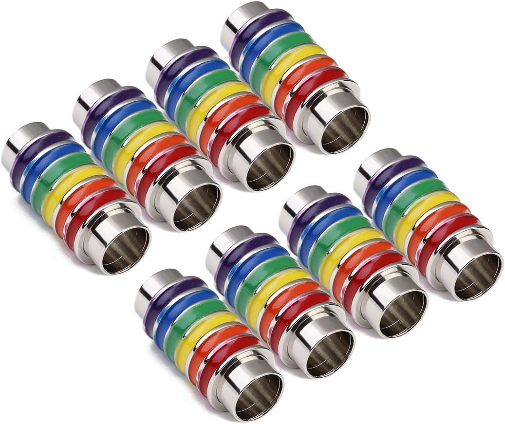 Skyllc® 5pcs Rainbow Leather Cord End Caps Colorful Magnetic Clasp for Necklace Bracelet Ankle DIY Jewelry Making Accessory (Silver)