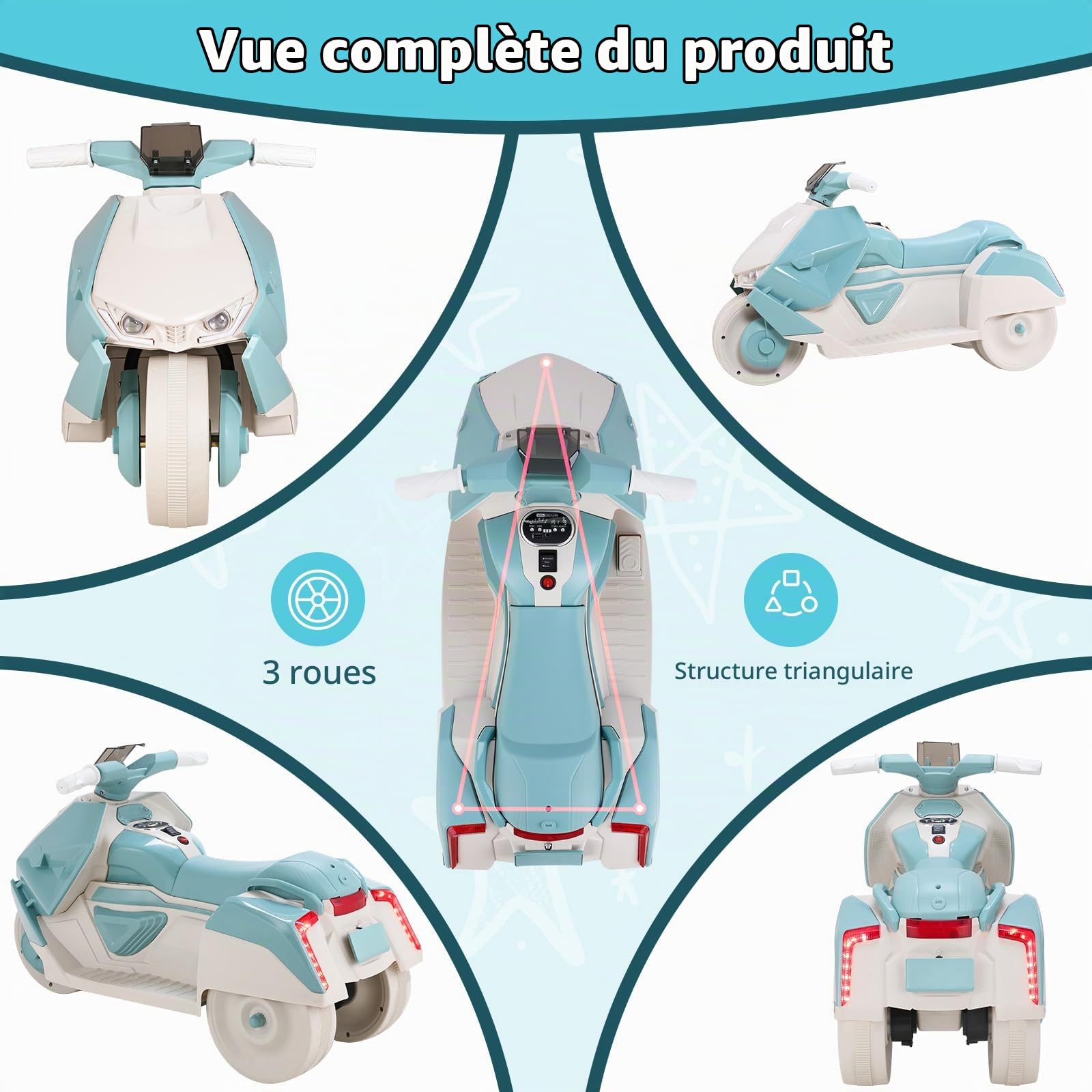 MAMIZO Moto électrique Enfant, Tricycle électrique à Double Moteur, 92 x 42 x 56 cm, avec Musique, pédales, Phare, Port USB, 3 km/h, Max 30 kg, pour Enfants 3-6 Ans, Vert | 92x42x56 cm, avec musique, pédales, phare, Fonction marche avant/arrière, 3 km/h,
