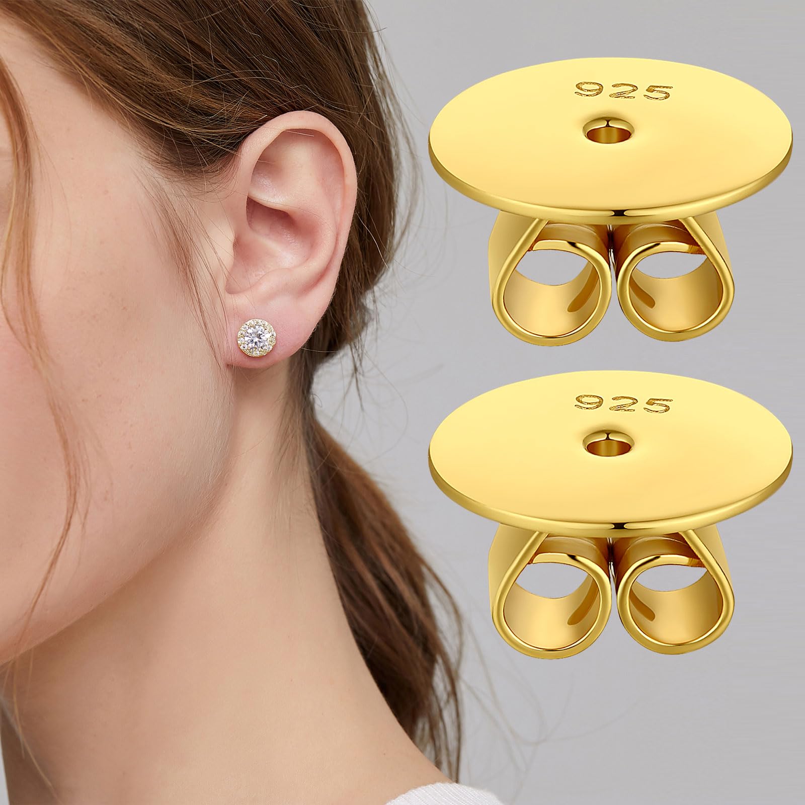 Tuercas Pendientes Levantadores 18K Chapado En Oro Blanco Tuercas Para Pendientes Plata De Ley 925 Hipoalergénico Para Mujer Niña Sin Níquel Cierre Pendientes,Respaldos Para Pendientes