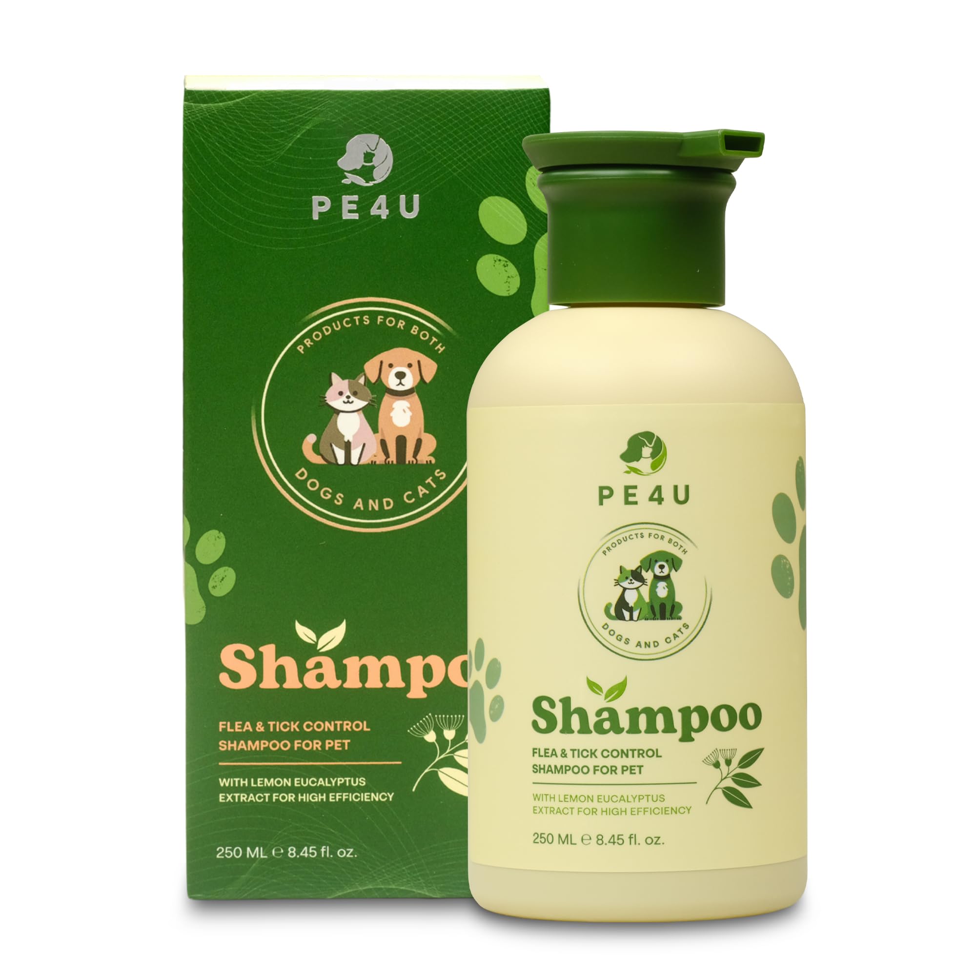 PE4U Natural Pet Shampoo for Dogs & Cats – Dog Shampoo Itchy Skin Relief, Odor Control & Deep Cleansing – Plant Based Formula Dog Shampoo Cat Shampoo – Safe for Sensitive Skin, Reduce Shedding – 1 Box