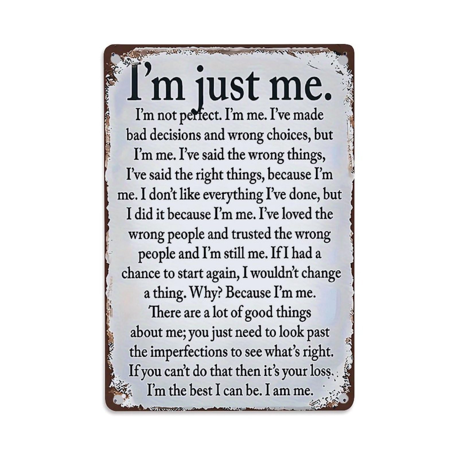 Jdfenggu Vintage I'm Just Me Pattern Print Retro Metal Tin Sign, Decor Art Poster For Bar, Home, Man Cave, Kitchen, Laundry Room Gift 8X12inch