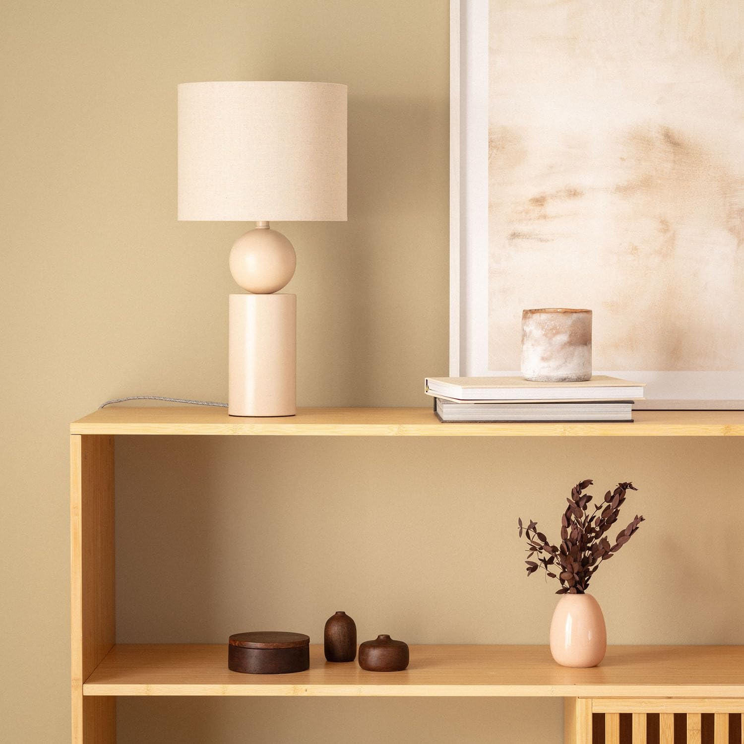 LEDKIA LIGHTING Lampe à Poser Céramique et Tissu Rahma Beige