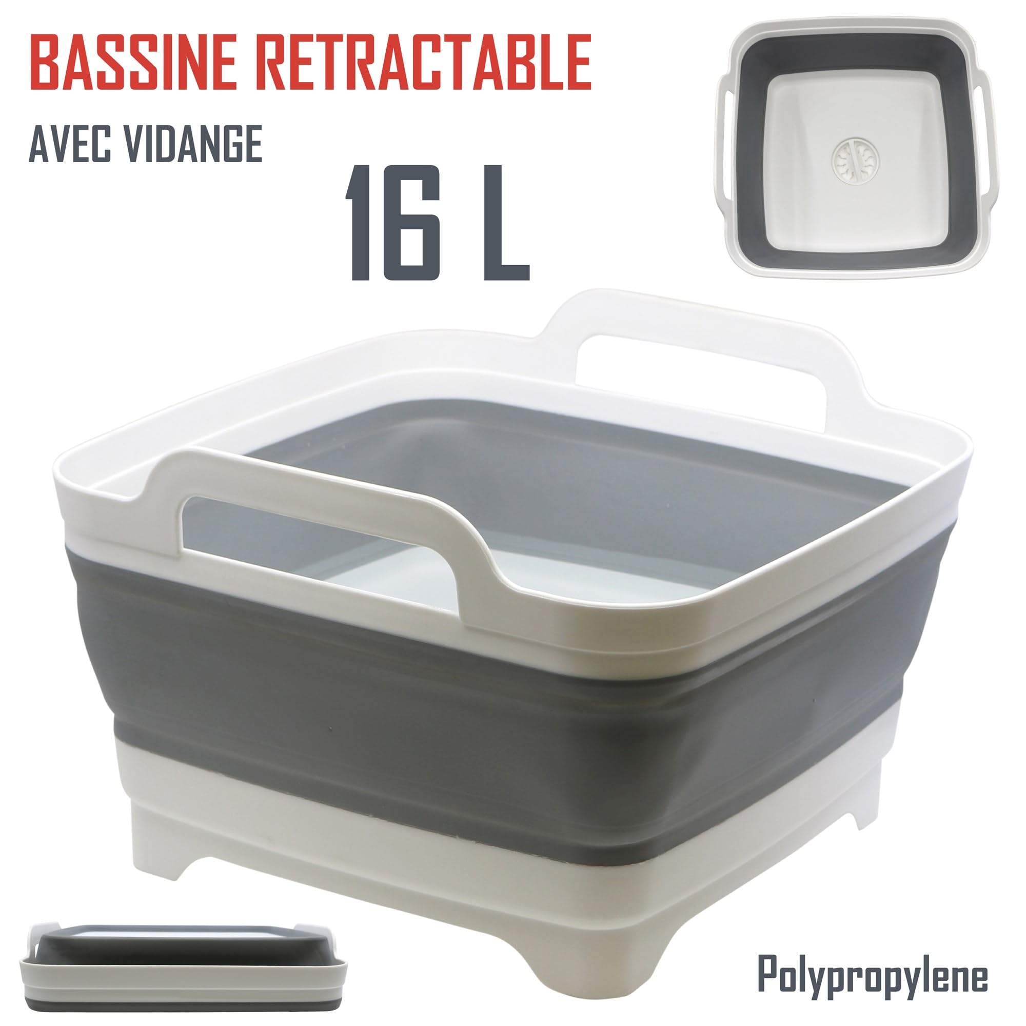 C.A.O. - Bassine rétractable 9 litres en Polypropylène/TPR - Longueur 32,5 cm - Largeur 38,5 cm - Hauteur 18 cm (dépliée) - 7 cm (pliée)