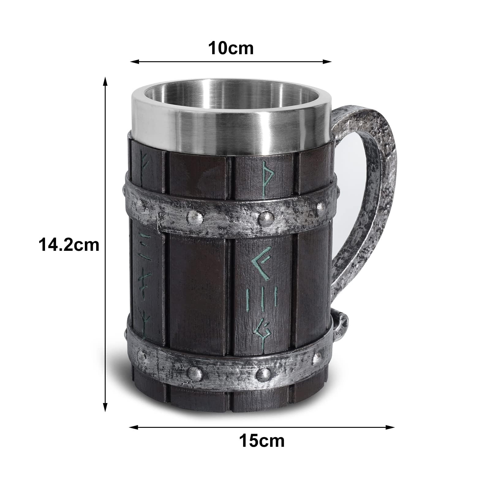 Nordic Viking Rune - Boccale da birra, in legno di quercia, misura grande, con acciaio inox, legno e resina, 3D, per uomini, regalo per la festa del papà, 550 ml
