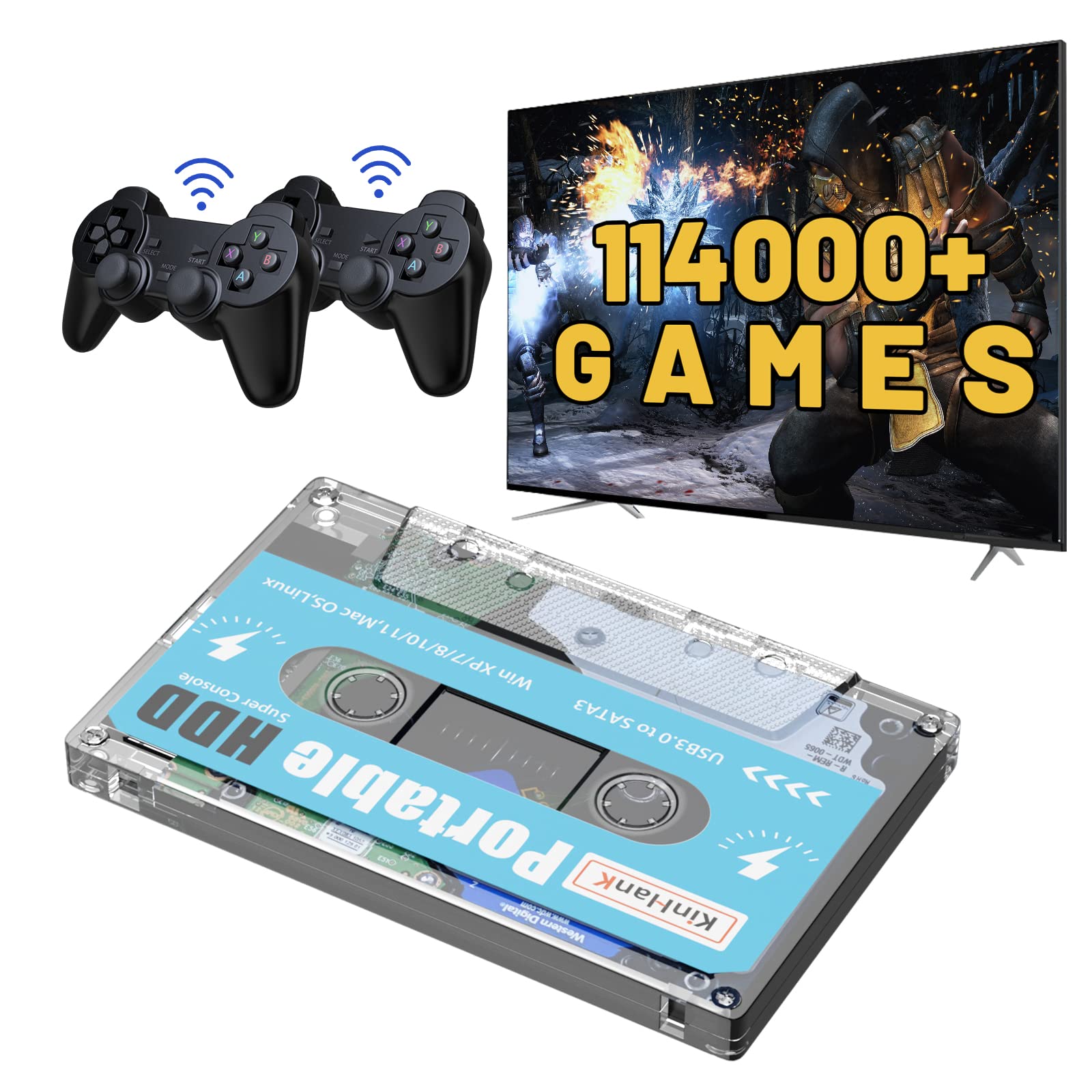 Kinhank 500G Super Console X External HDD Game Console Built-in 110000+Games USB3.0 Batocera 33 Game