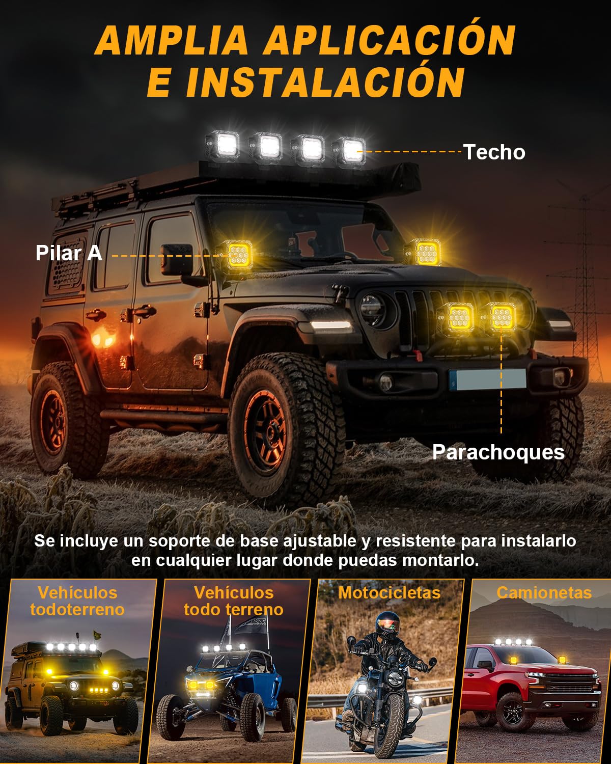 Antom Faro LED 41000LM 9 LEDs Trabajo 9-60V 270°, IP68 Impermeable Homologado ECE, Luz Blanca Ámbar Flash, Soporte Ajustable para Jeep, 4x4, Camión, Moto, ATV, Off-Road