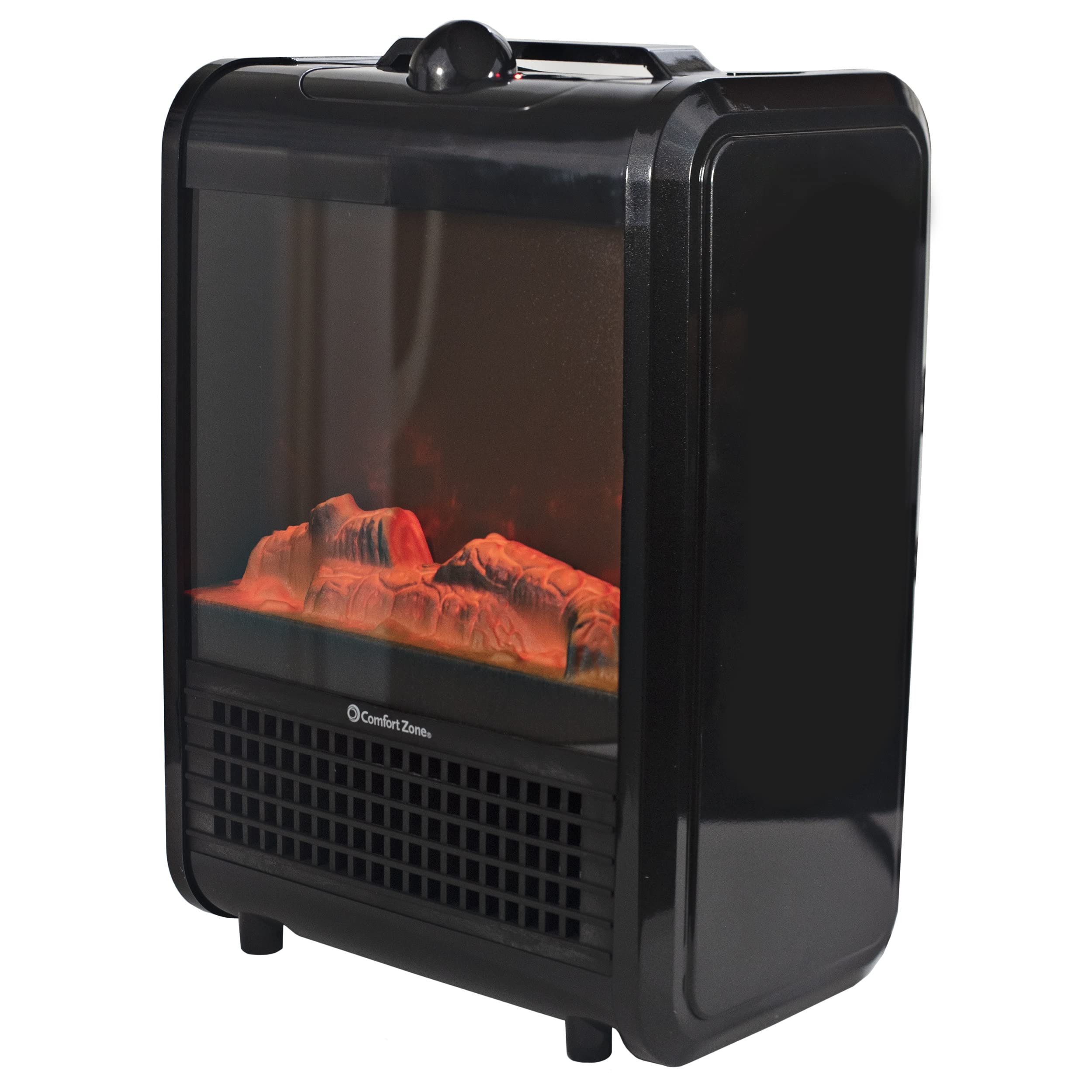 Comfort Zone CZFP1BK Personal Fireplace Heater, 1500-Watt, Black, 2 Heat Settings
