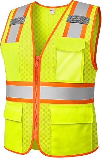 Reflective Safety Vest for Women, High Visibility Construction Vest with Pockets Zipper Hi-Vis Stripes, ANSI Compliant