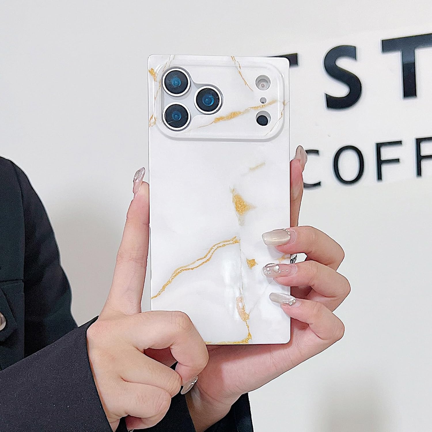 Rectangle Marble Design for iPhone 17 Pro Case for Women,Luxury Marble Glossy Soft Slim Protective Cute Girly Phone Cover for iPhone 17Pro, 6.3 inch, White - Image 6