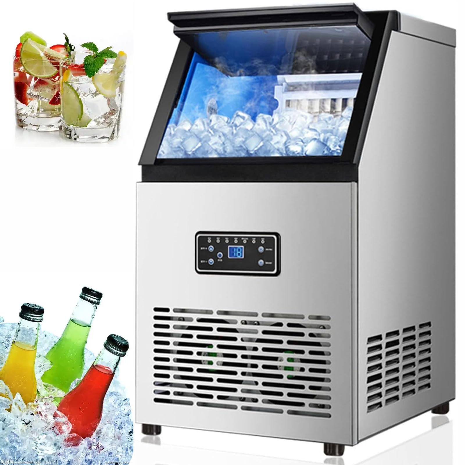 Industrial stainlesssteel icemaker,topfreestanding ice cubemaker 40kg