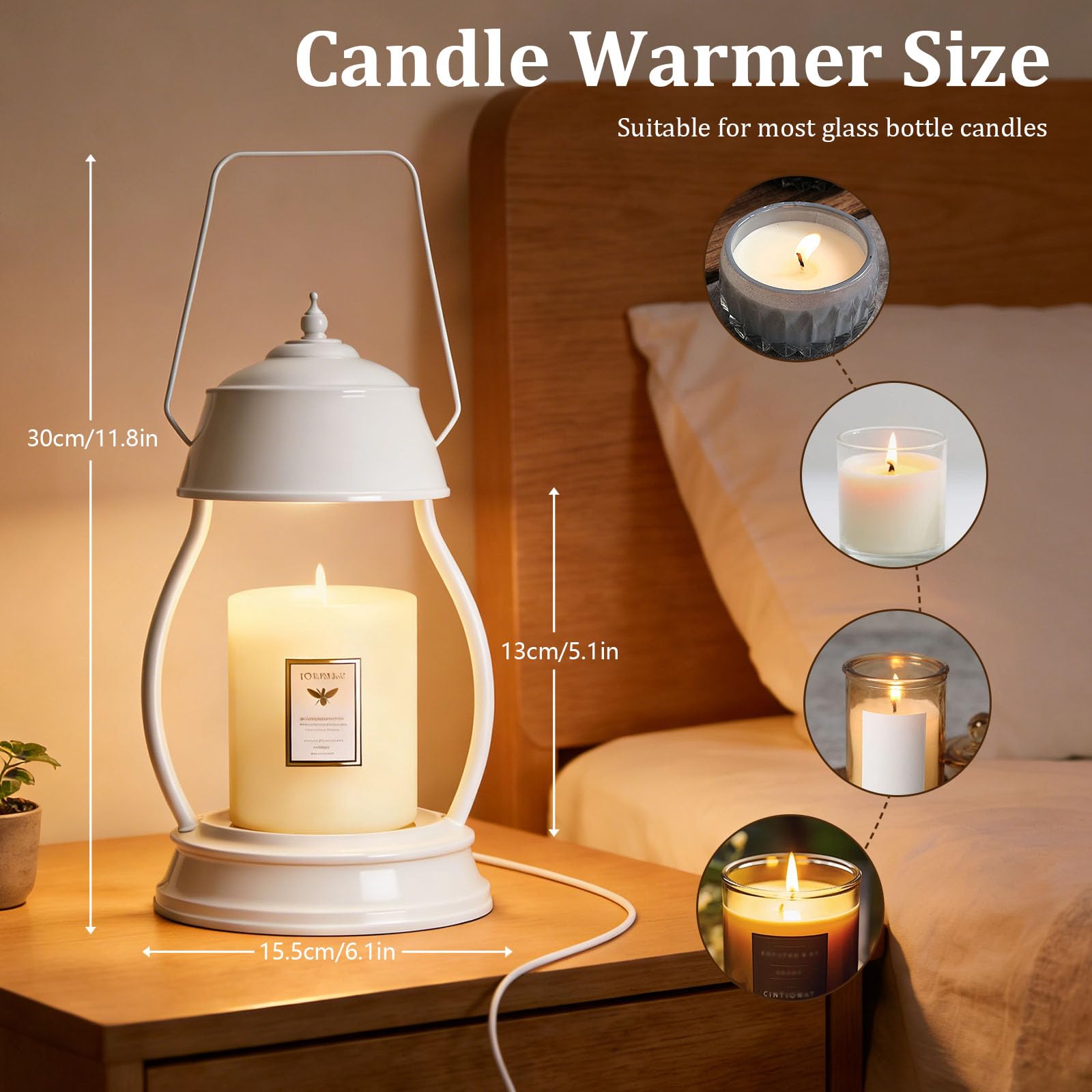 Scalda-candela, temperatura regolabile con 2 lampadine (50 W) per camera da letto, soggiorno, studio, decorazione (bianco, 15,2 x 30,5 cm)