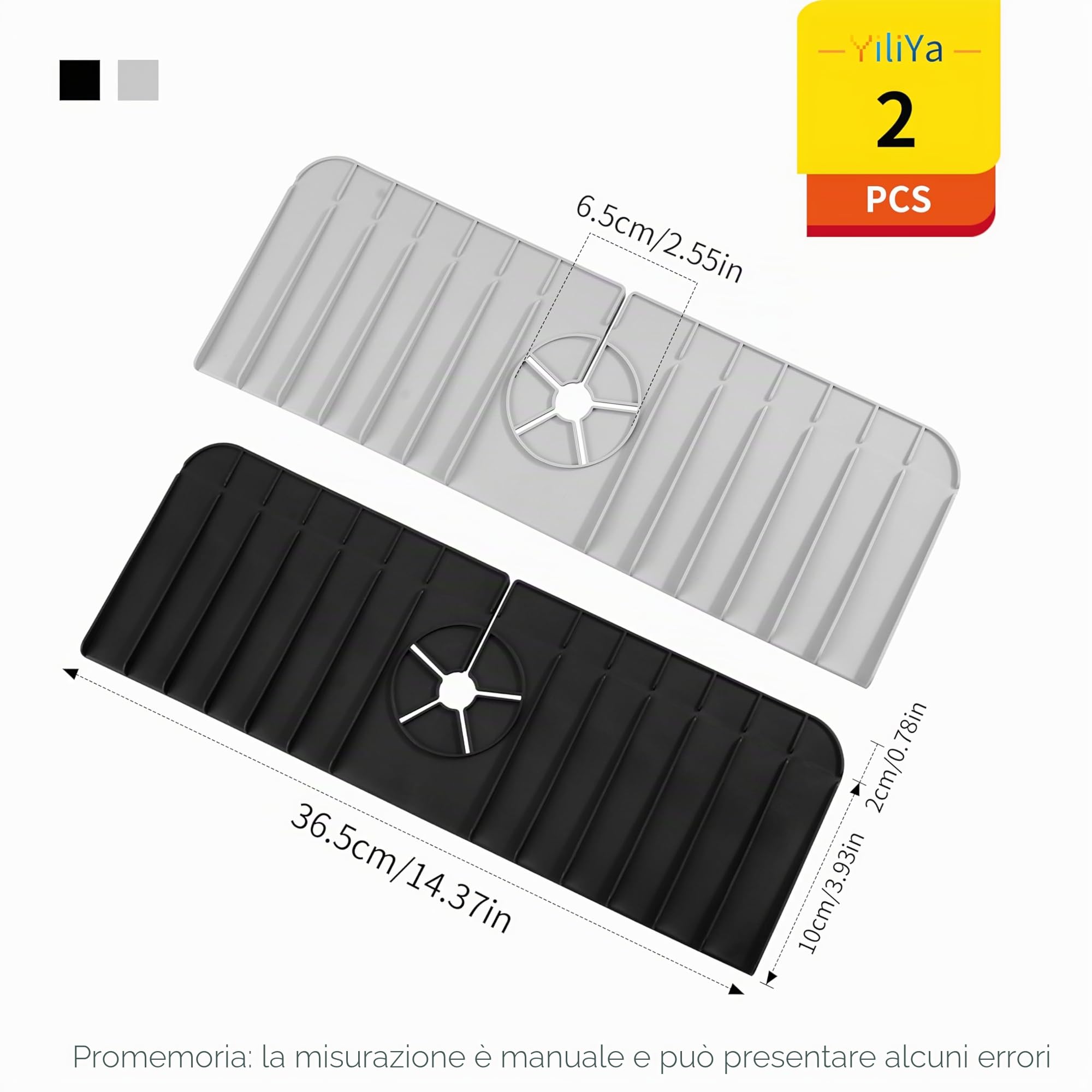 2 Pz Tappetino per Rubinetto in Silicone, Paraspruzzi per Lavello da Cucina, zrubinetto da cucina e bagno, per asciugare controsoffitti per proteggere utensili da cucina e accessori(Nero/grigio)