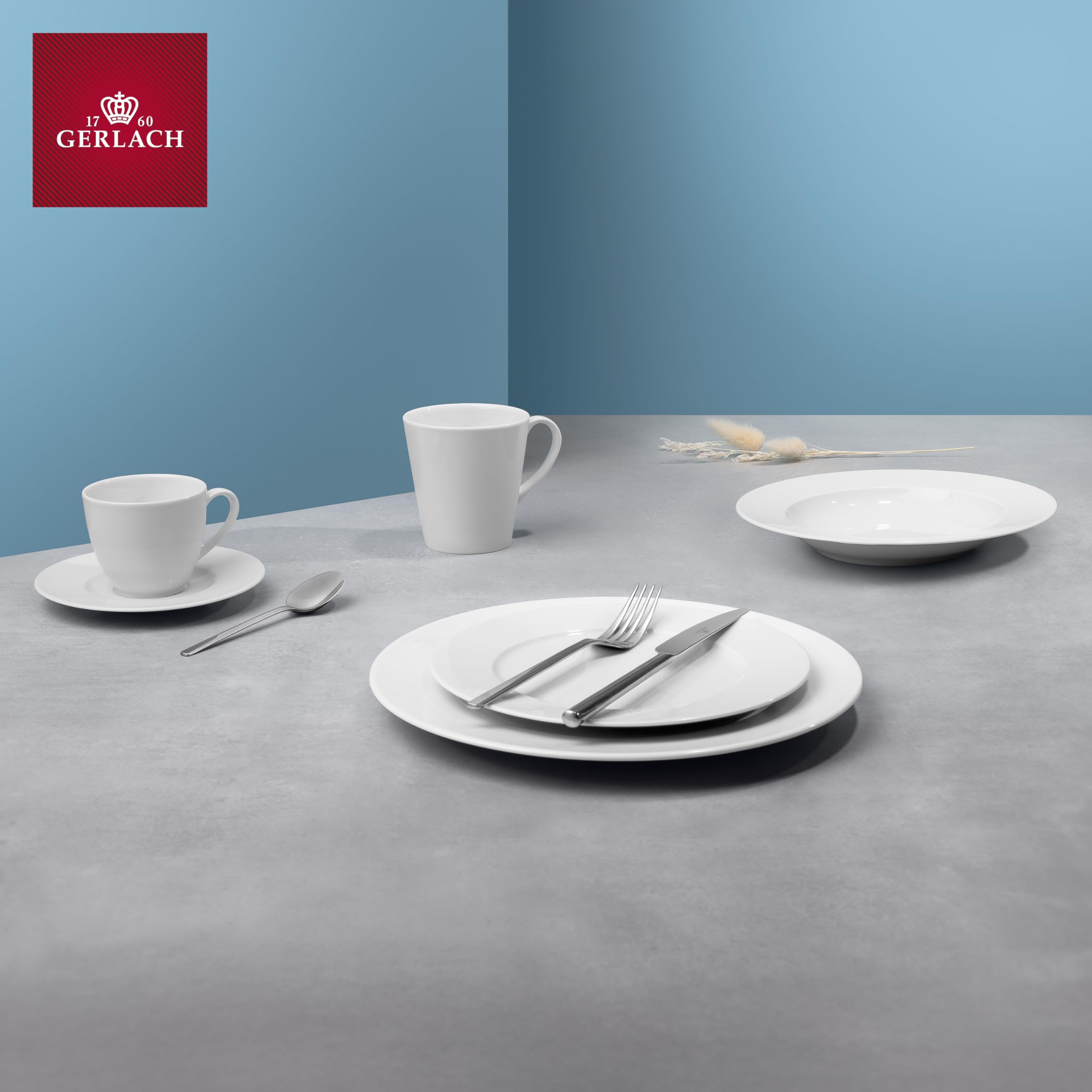 Gerlach 1760 Geschirrset - 18 Stück - Tafelservice 6 Personen - Teller Set - Porzellan Modern, Weiß