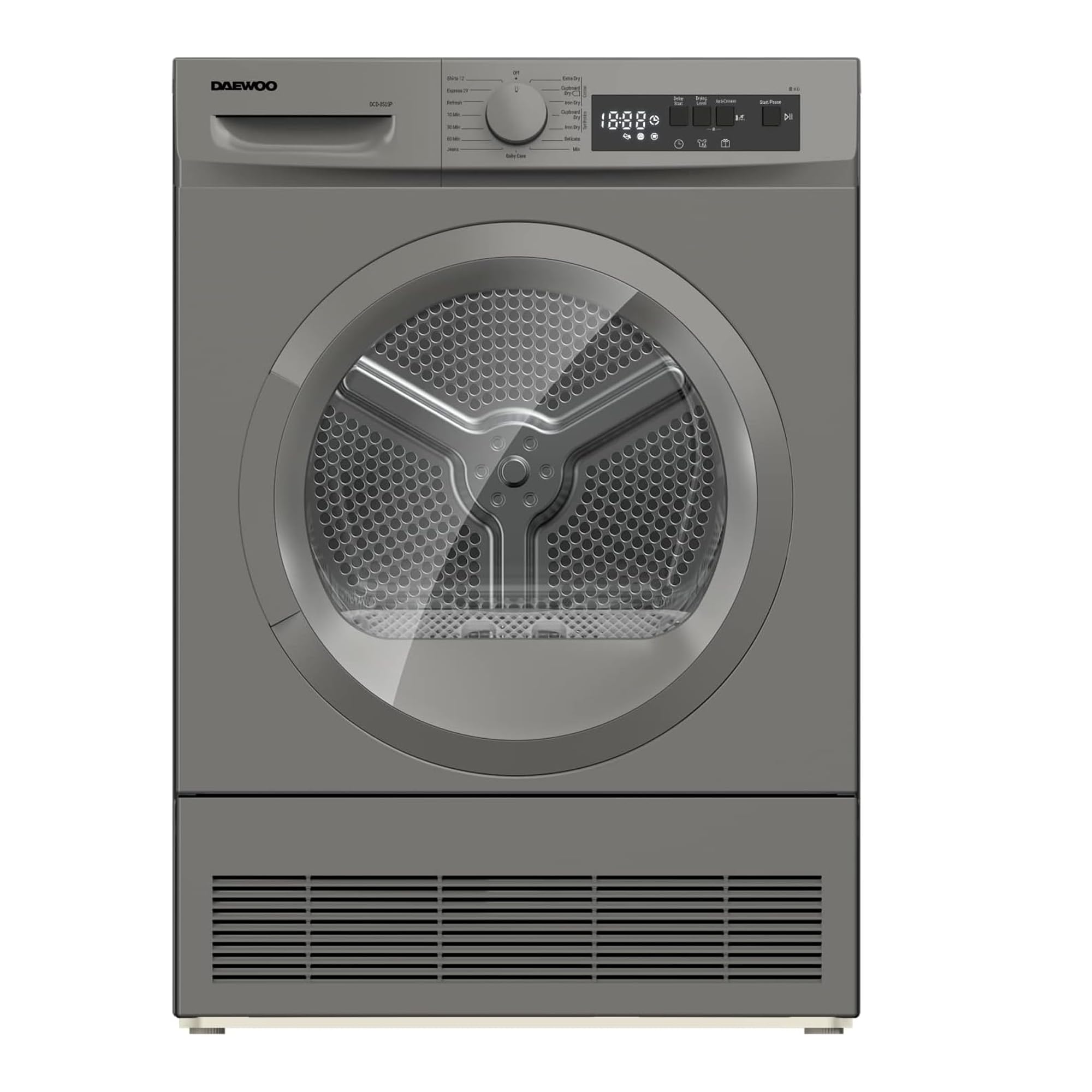 Daewoo Dryer – 8 kg Front Load Condenser Dryer 15 Preset Modes, Anti-Crease Function, Zinc Coated Steel Drum – DCD-8S15P – Made in Turkey – 1 Year Warranty